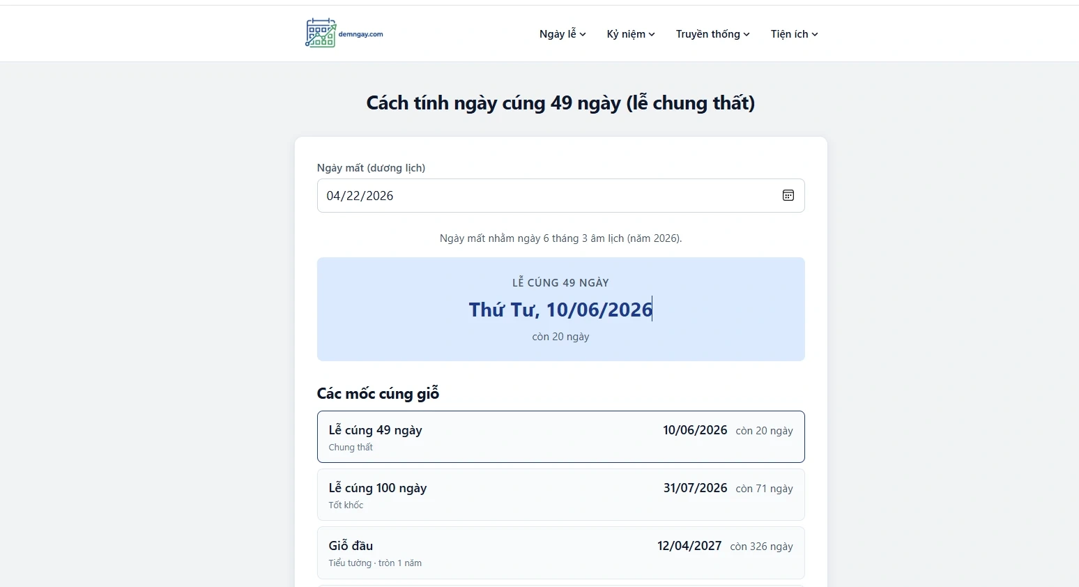 Demngay.com - website đếm ngày online cho người Việt