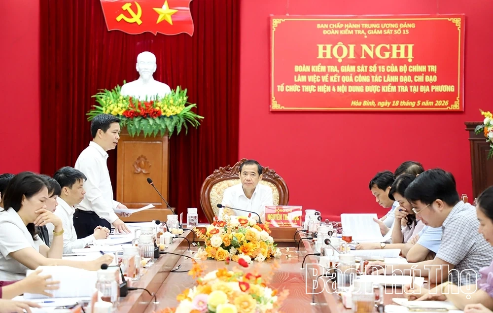Đoàn kiểm tra, giám sát số 15 của Bộ Chính trị làm việc với Đảng ủy phường Hòa Bình