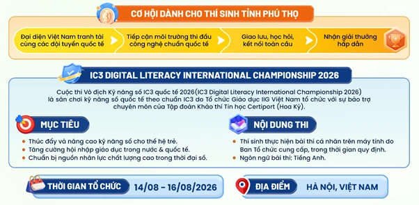 Phát triển kỹ năng số cho học sinh từ Cuộc thi Vô địch Kỹ năng số IC3 quốc tế 2026