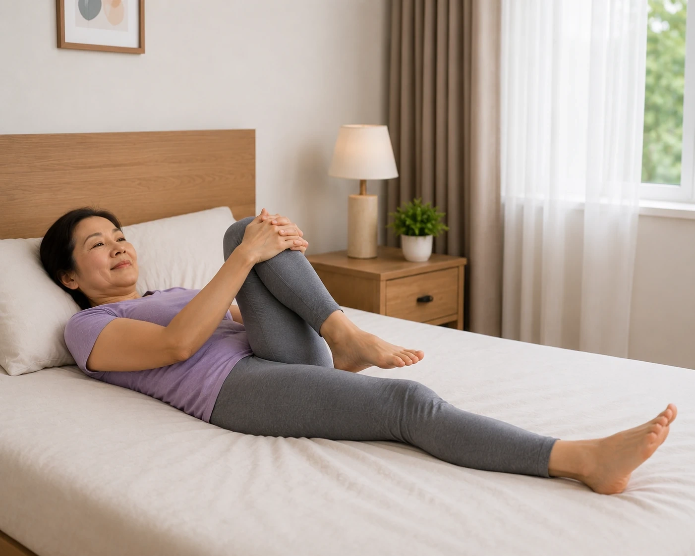 5 bài tập trên giường giúp giảm cứng khớp buổi sáng