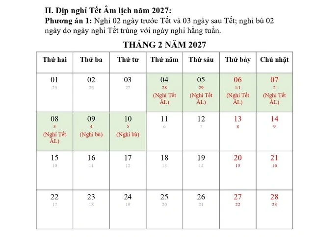 Đề xuất phương án nghỉ Tết Nguyên đán Đinh Mùi, nghỉ lễ Quốc khánh 2027