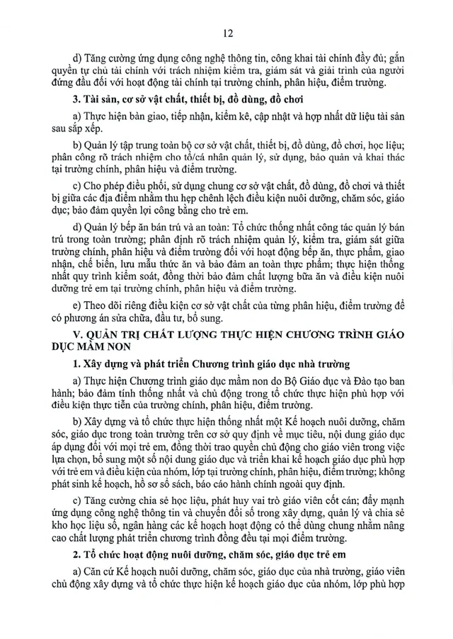 Hướng dẫn tổ chức, hoạt động của trường mầm non, phổ thông sau sắp xếp