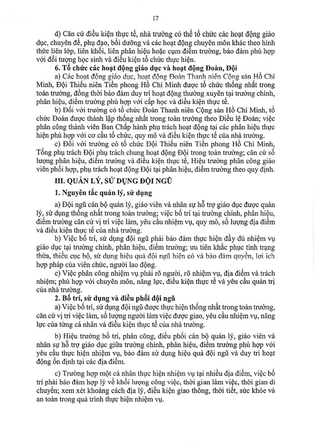 Hướng dẫn tổ chức, hoạt động của trường mầm non, phổ thông sau sắp xếp