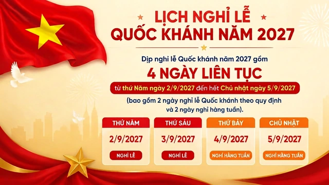 Lịch nghỉ Tết nguyên đán Đinh Mùi, nghỉ lễ Quốc khánh 2027