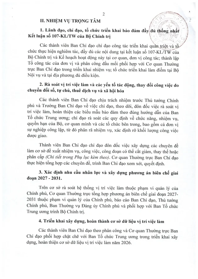 Triển khai hoàn thiện vị trí việc làm gắn với công tác cán bộ và cải cách chính sách tiền lương