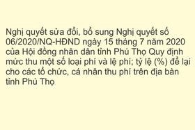 Nghị quyết sửa đổi, bổ sung Nghị quyết số 06/2020/NQ-HĐND ngày 15 tháng 7 năm 2020 của Hội đồng nhân dân tỉnh Phú Thọ Quy định mức thu một số loại phí và lệ phí; tỷ lệ (%) để lại cho các tổ chức, cá nhân thu phí trên địa bàn tỉnh Phú Thọ