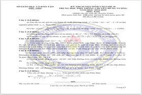 Gợi ý đáp án môn Toán (chuyên Toán) vào lớp 10 Trường THPT Chuyên Hùng Vương