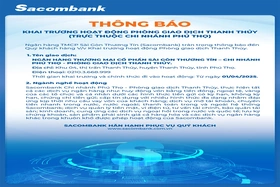 Sacombank khai trương hoạt động phòng giao dịch Thanh Thủy