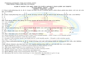 Gợi ý đáp án môn Tiếng Anh vào lớp 10 THPT