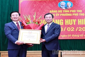 Phó Bí thư Thường trực Tỉnh ủy Bùi Văn Quang trao Huy hiệu Đảng tại phường Phú Thọ