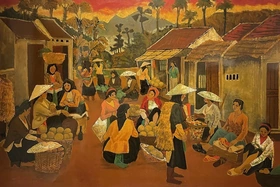 Chợ quê trong tranh họa sĩ Hoàng Sùng