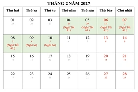 Đề xuất phương án nghỉ Tết Nguyên đán Đinh Mùi, nghỉ lễ Quốc khánh 2027