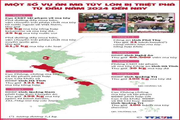 Một số vụ án ma túy lớn bị triệt phá từ đầu năm 2024 đến nay