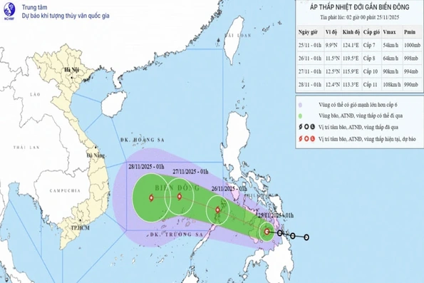 Thời tiết ngày 25/11: Áp thấp nhiệt đới có khả năng mạnh lên thành bão