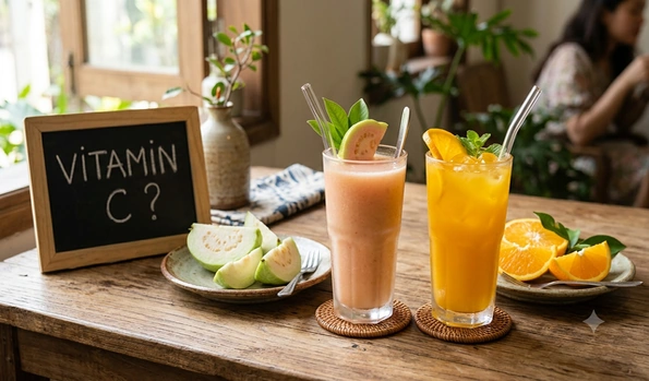 Nước ép ổi hay nước cam giàu vitamin C hơn?