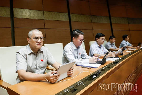 Đại biểu Quốc hội tỉnh Phú Thọ thảo luận ở hội trường về dự án luật