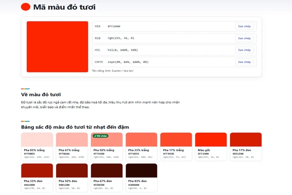 Tra cứu mã màu HEX, RGB, HTML tại công cụ Bangmamau.com
