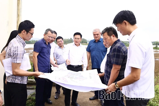 Phó Chủ tịch UBND tỉnh Vũ Việt Văn kiểm tra thực địa vị trí nghiên cứu quy hoạch điểm đổ chất thải rắn xây dựng và bùn thải